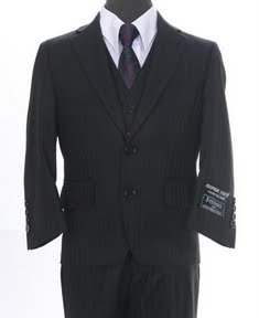Elegant Boys Black Shadow Stripe Three Piece Two Button Boys Suit + 1 Free Necktie