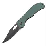 Ka-bar Knives Hole in Blade Folder with Green G-10 Handle and Black Partially Serrated Blade