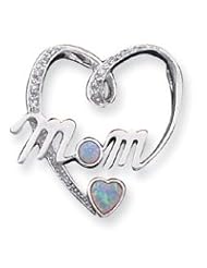 Sterling Silver Created Pink Opal and CZ Mom Pendant