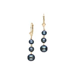 Black Cultured Freshwater Pearl Dangle Earrings in 14K Yellow Gold by