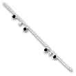 Sterling Silver 10 inch Polished Onyx & Ball Beaded Figaro Anklet - 10 inch