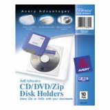 Self Adhesive Media Pockets, For Zip, CD, & DVDs, Vinyl, 10 Per Pack, Clear