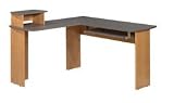 Bestar Capri Series L-Shaped Work Station, With Small Floating Hutch, Slate and Honey