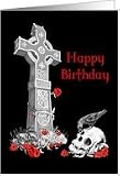 Celtic Cross and Skull Gothic Birthday card on black Card