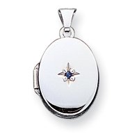Sterling Silver Blue Synthetic Stone Oval Locket with 20 inch Sterling Silver Chain