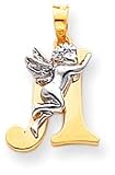 Block Letter With Angel Charm, Yellow/White Gold