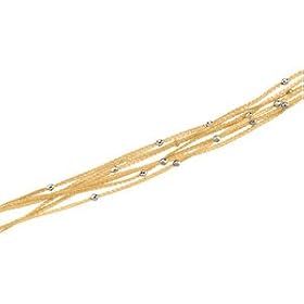 14K Yellow Gold 7 Strand Mesh Chain With White Gold Diamond Cut Beads - 7 1 2... by DivaDiamonds