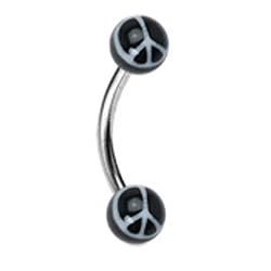 Black White Acrylic Peace Sign Eyebrow Ring