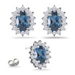 0.08 Ct Diamond & 12.48 Ct London Blue Topaz Earrings in 14K White Gold