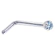 Solid 14KT White Gold 1.5mm Genuine Topaz L-Shaped Nose Ring - 20 Gauge