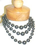 Three Strand Onyx Black Cultured Pearl Necklace for Women and Teens with Matching Earrings