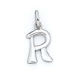 14k White Initial R Pendant 11/16 Inch Long