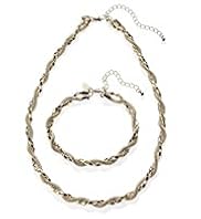 Gold Plated Regal Twist Necklace & Bracelet Set