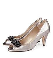 Leather Bow Peep Toe Court Shoes