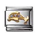 NOMINATION Italian Charm in stainless steel, 18k gold AND Cubic zirconia (Light BLUE Dolphin)