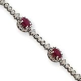 14k White Gold Ruby and Diamond Bracelet - 7 Inch - Box Clasp