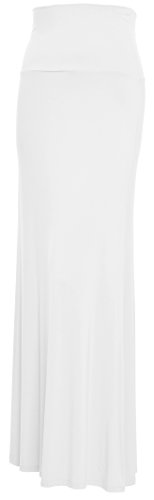 Rayon Modal Solid Flared Maxi Long Skirt (Large, White)
