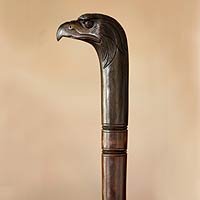 NOVICA Wood walking stick, 'Eagle Head'