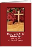 Priest Ordination Invitation, Mums, Cross, Card
