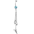 Aqua Gem Star Brass Knuckles Revolver Belly Ring