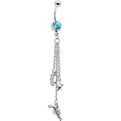 Aqua Gem Star Brass Knuckles Revolver Belly Ring