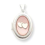 Sterling Silver MOP with 2 Hearts 2-Frame Oval Locket
