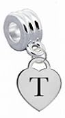 Letter T Silver Heart PREMIUM Laser Engraved Charm with Connector - Universal Slide On Charm - "Classic &amp; Original Style" - Fits: Pandora, Troll, Biagi &amp; More! Perfect For Custom Bracelets, Necklaces and DIY Jewelry