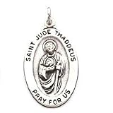 QBX019,QC3606, Sterling Silver Medium Oval St. Jude Medal 1" Diameter (25mm) It comes with an 18" Sterling Silver Box Chain,