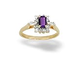 14K Yellow Gold Genuine Emerald-cut Amethyst and Diamond Ring