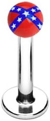 Body Accentz® 316L surgical steel 16G 5/16" Labret Monroe Rebel flag Top Bio-Flex Shaft Labret Monroe body jewelry piercing lip chin tragus targus Ring 16g