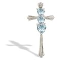 14K White Gold Genuine Heart Aquamarine and Diamond Cross Pendant