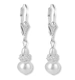 Silver Deco Rose Drop Cultured Pearl Earrings, White