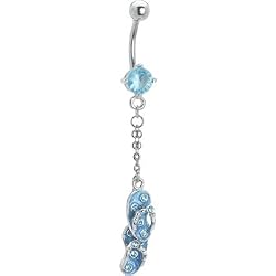 Aqua Cubic Zirconia Flip-flop Dangle Belly Ring
