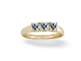 14K Yellow Gold Genuine Square Aquamarine 3-Stone Ring