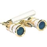 Adorama 3 x 25 Iolanta FL Opera Glass Binocular with Built-In Extendable Handle & Red Reading Light, 11.2 deg. Angle of View, White with Gold Trim