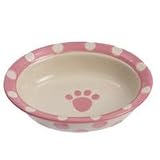 PetRageous Designs Pink Polka Paws Oval Pet Bowl 8-oz capacity- 6.25 diameter