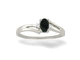 14K White Gold Genuine Oval Black Onyx and Diamond Ring