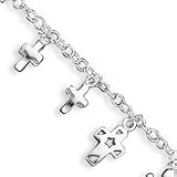 Sterling Silver 7.25inch Polished Dangling Crosses Charm Bracelet - 7.25 inch