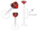 Red Swarovski Heart Flex Flexible Labret Monroe body jewelry piercing lip Ring