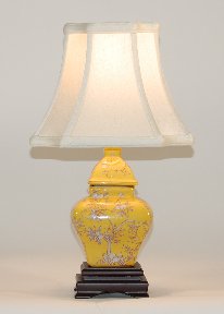 Small Yellow Square Porcelain Accent Table Lamp