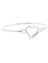 Sterling Silver "Love" Open Heart Catch Bangle Bracelet
