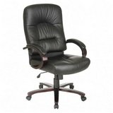 Office Star Executive Leather High Back Swivel Chair, Black/Mahogany - Same Day Shipping (orders by 3 pm), Next Day Delivery (in most cases)