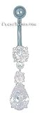 CLEAR SWAROVSKI CRYSTAL Pear Shaped Dangle Belly Button Ring
