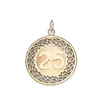 25 on Filigree Edge Disc, 14K Gold Charm