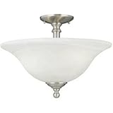 IMAGE OF Thomas Lighting SL8696-78 Riva Three-Light Semi-Flushmount Brushed Nickel Finish with Etched Alabaster Style Glass