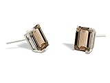 14K White Gold Genuine Emerald-cut Smoky Quartz Stud Earrings