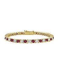 Ruby and Diamond Tennis Bracelet : 18K Yellow Gold - 5.00 CT TGW
