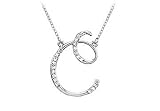 Diamond Letter C Script Initial Pendant : 14K White Gold - 0.10 CT Diamonds