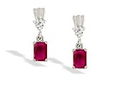 14K White Gold Genuine Emerald-cut Ruby and Diamond Dangle Drop Earrings