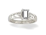 14K White Gold Genuine Emerald-cut White Topaz and Diamond Ring